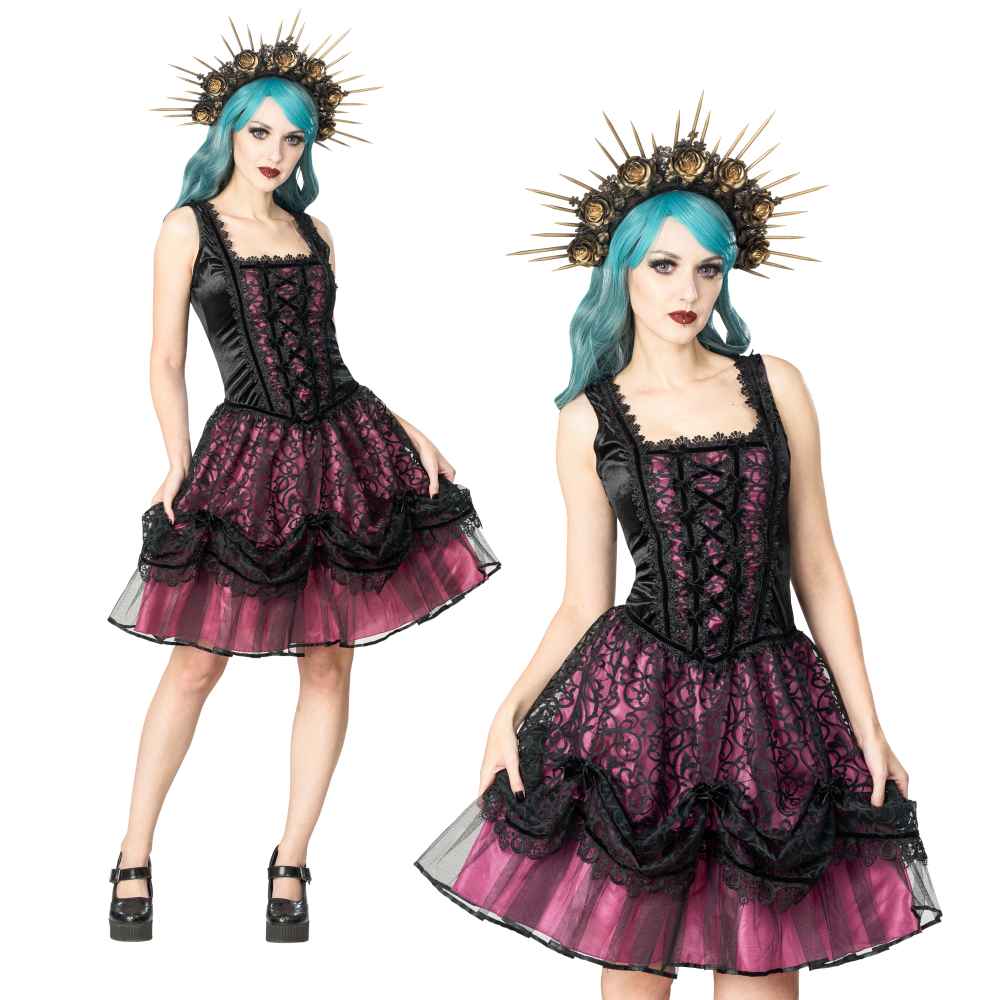 Sinister - 1336 Mini jurk - Zwart/Roze